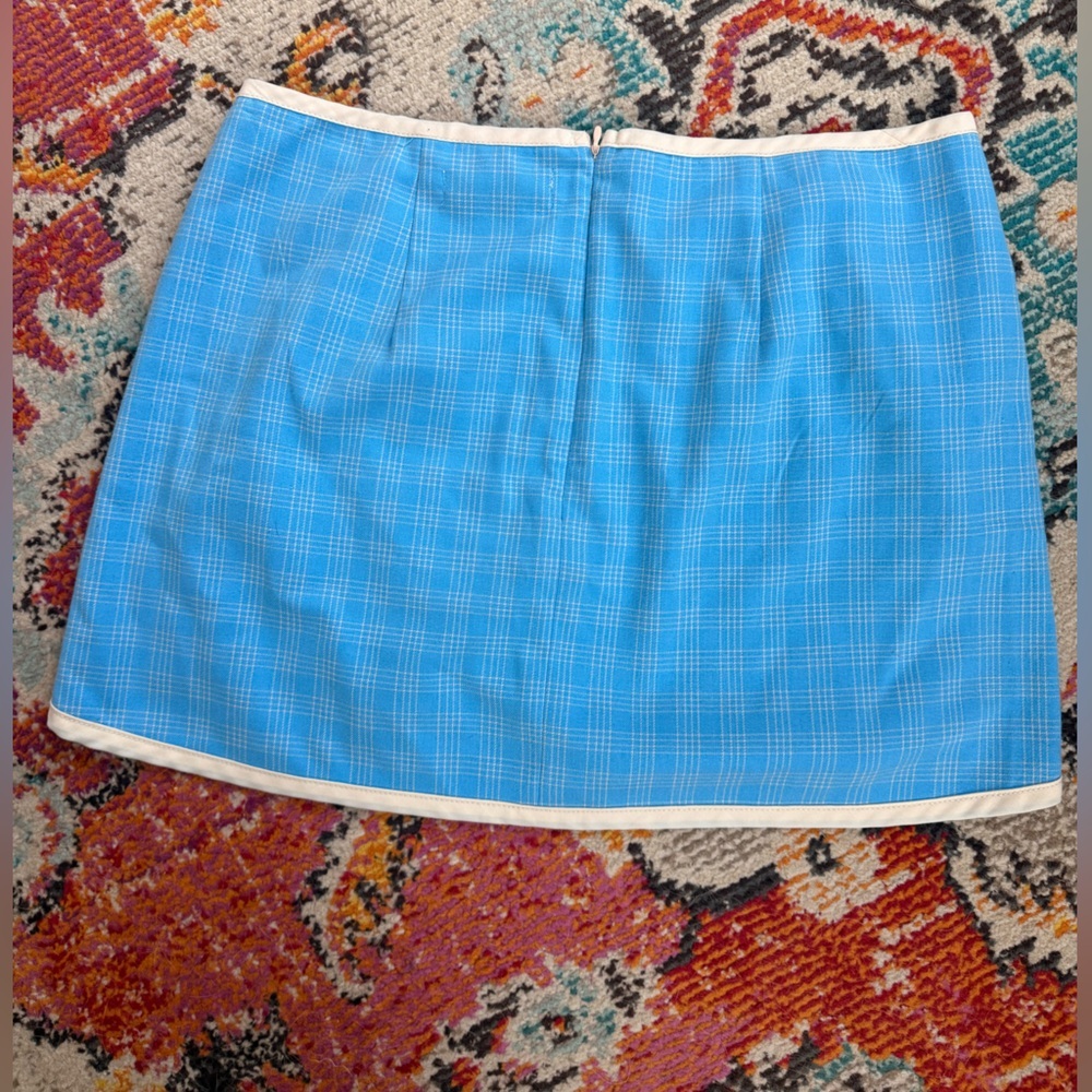 Urban Outfitters Picnic Dolphin Hem Blue Cream Plaid Tennis Mini Skirt - Picture 3 of 8
